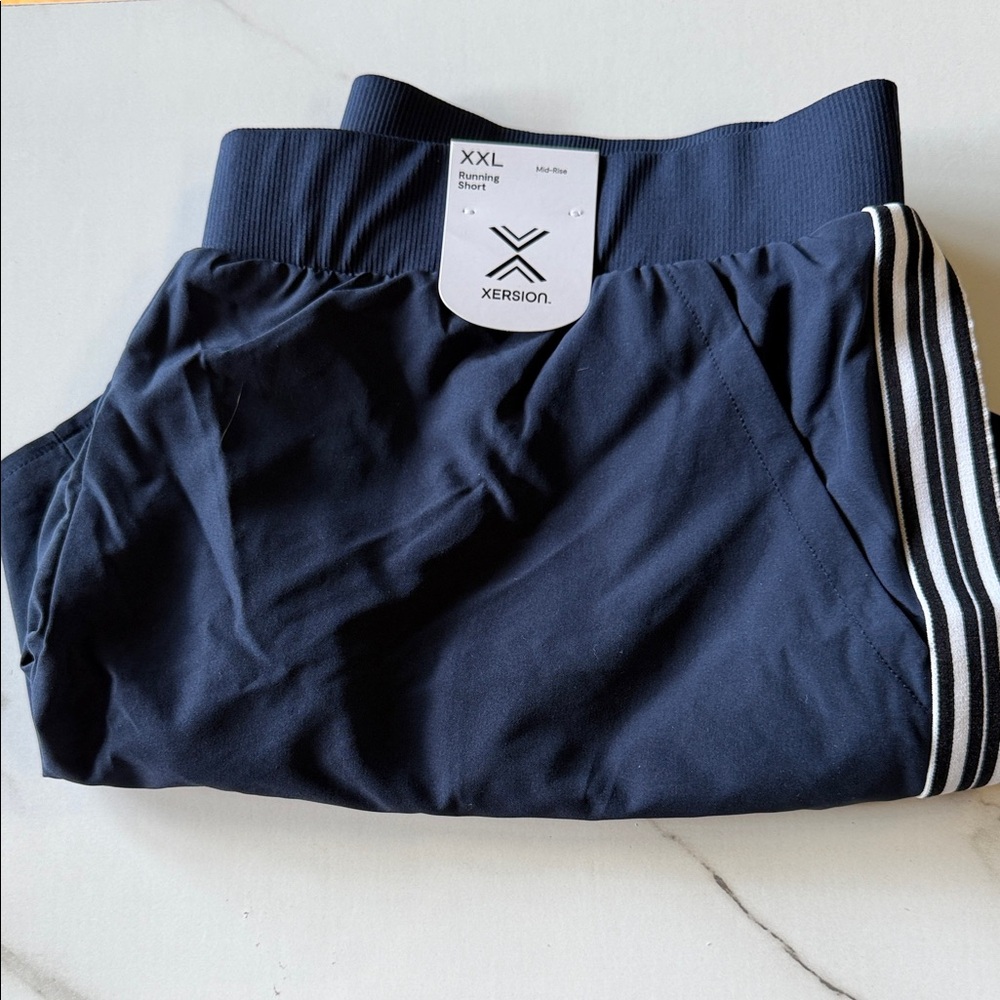 Xersion Navy Athletic Shorts with White Stripes